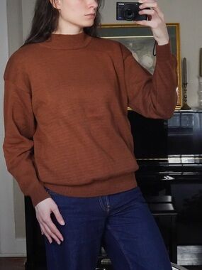 Vintage Men’s Rust Brown Knit Mock Neck Sweater